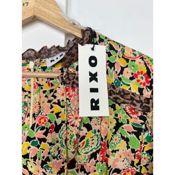 NWT Rixo Rina Crepe Trimmed Printed Floral Voile Playsuit Romper Size: 12 - Picture 4 of 7